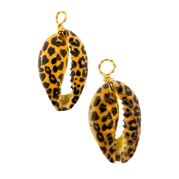 Kauri bedel goud schelp luipaard print bruin ±18x13mm-Kralen-Kraaltjes van Renate