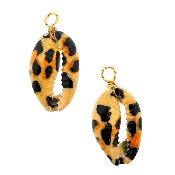 Kauri bedel goud schelp oranje-zwart luipaard ±18x13mm-Kralen-Kraaltjes van Renate