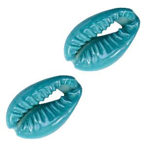 Kauri open schelp Aqua petrol ±17x12mm-Kraaltjes van Renate
