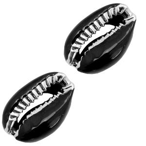 Kauri open schelp Black-Silver ±17x12mm-Kraaltjes van Renate