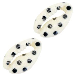 Kauri open schelp Black-white dots ±17x12mm-Kraaltjes van Renate