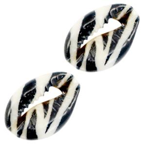 Kauri open schelp Black-white zebra ±17x12mm-Kraaltjes van Renate