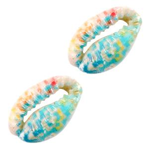 Kauri open schelp Mixed colours blue ±17x12mm-Kraaltjes van Renate