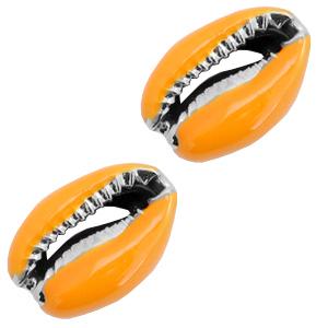 Kauri open schelp Orange-Silver ±17x12mm-Kraaltjes van Renate