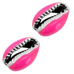 Kauri open schelp Pink-Silver ±17x12mm-Kraaltjes van Renate