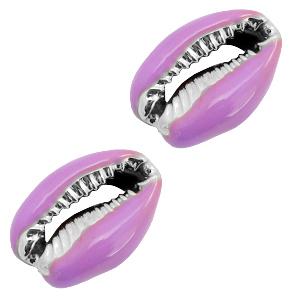 Kauri open schelp Purple-Silver ±17x12mm-Kraaltjes van Renate