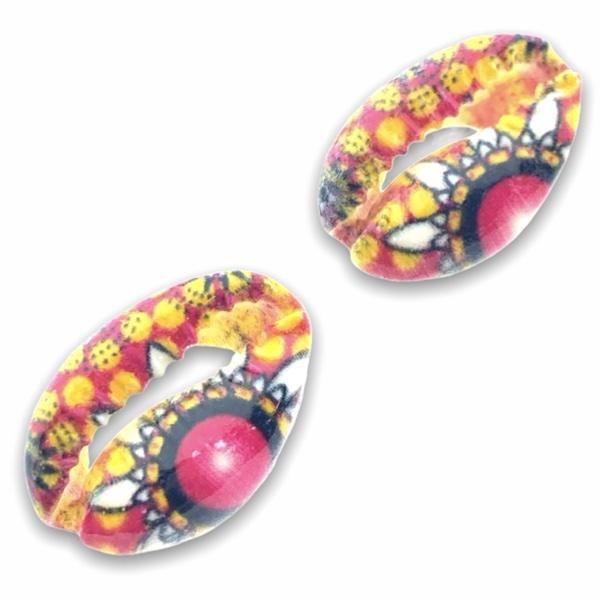 Kauri open schelp Rood bloemen ±17x12mm-Kraaltjes van Renate