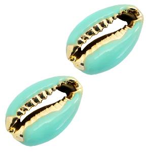 Kauri open schelp Turquoise-Gold ±17x12mm-Kraaltjes van Renate