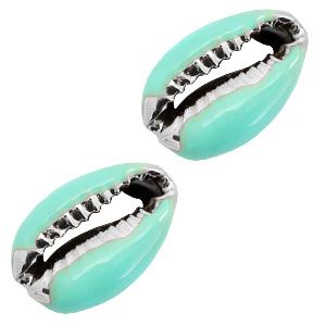 Kauri open schelp Turquoise-Silver ±17x12mm-Kraaltjes van Renate