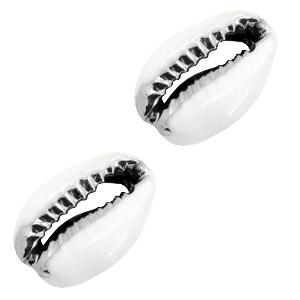 Kauri open schelp White-Silver ±17x12mm-Kraaltjes van Renate