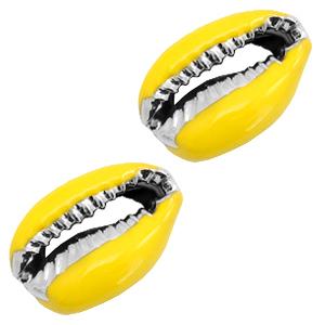 Kauri open schelp Yellow-Silver ±17x12mm-Kraaltjes van Renate