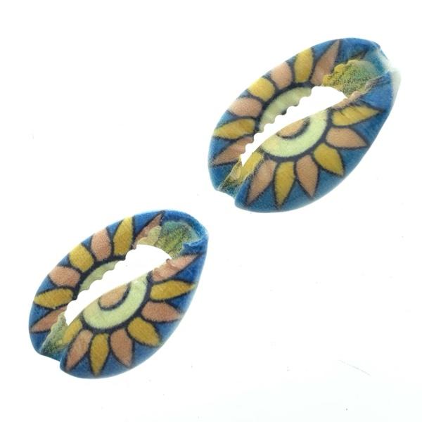 Kauri open schelp Zon Blauw-Geel ±17x12mm-Kraaltjes van Renate