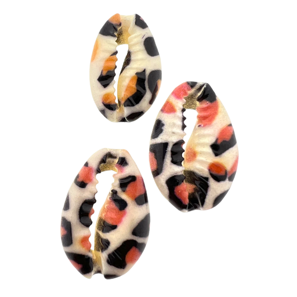 Kauri open schelp rood-zwart luipaard ±17x12mm-Kralen-Kraaltjes van Renate
