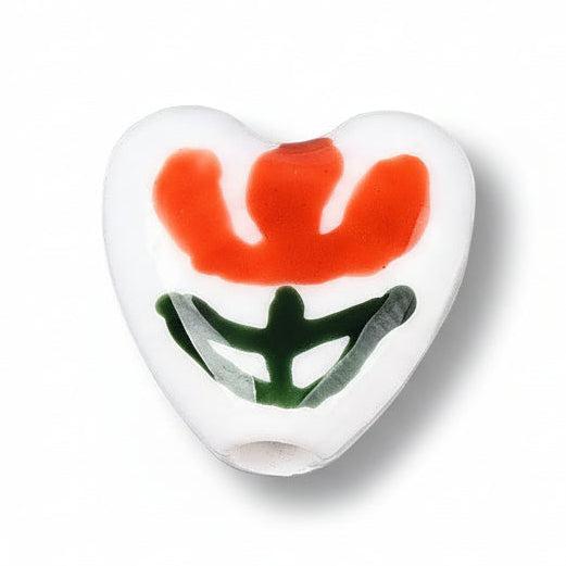 Porseleinen Kralen Hart Bloem Oranjerood 15mm - per stuk-Kralen-Kraaltjes van Renate