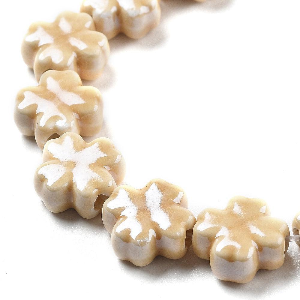 Keramiek kraal Klaver Beige 12mm- per stuk-Kralen-Kraaltjes van Renate