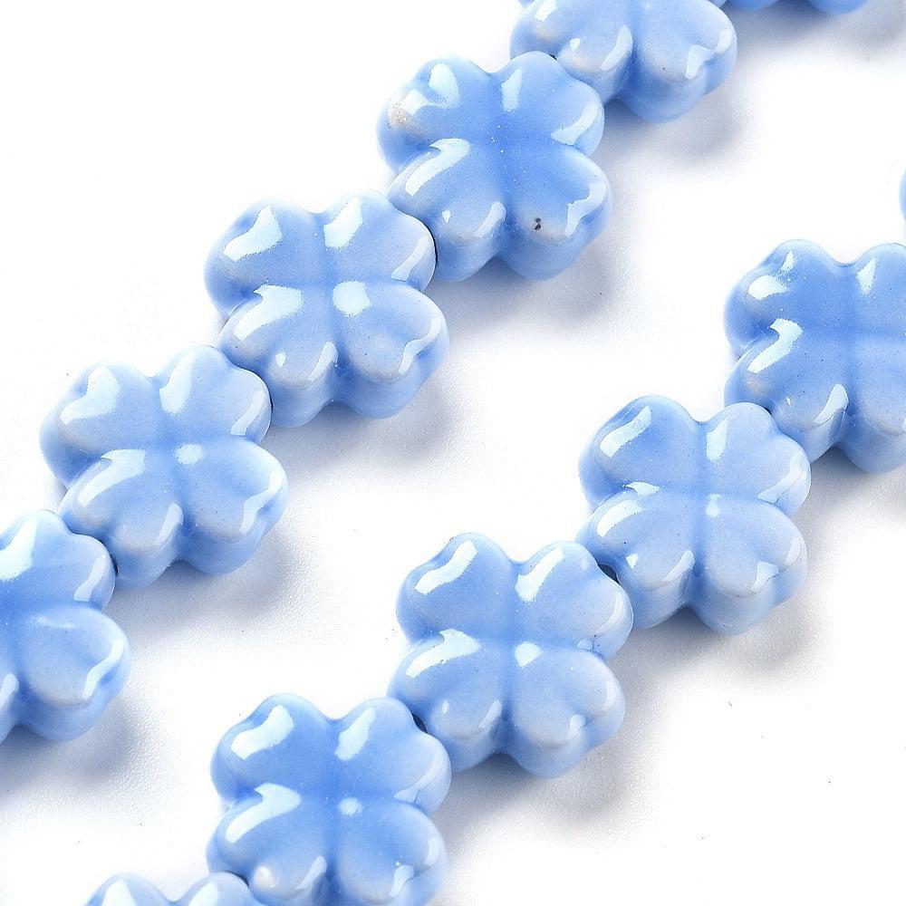 Keramiek kraal Klaver Cornflower Blue 12mm- per stuk-Kralen-Kraaltjes van Renate