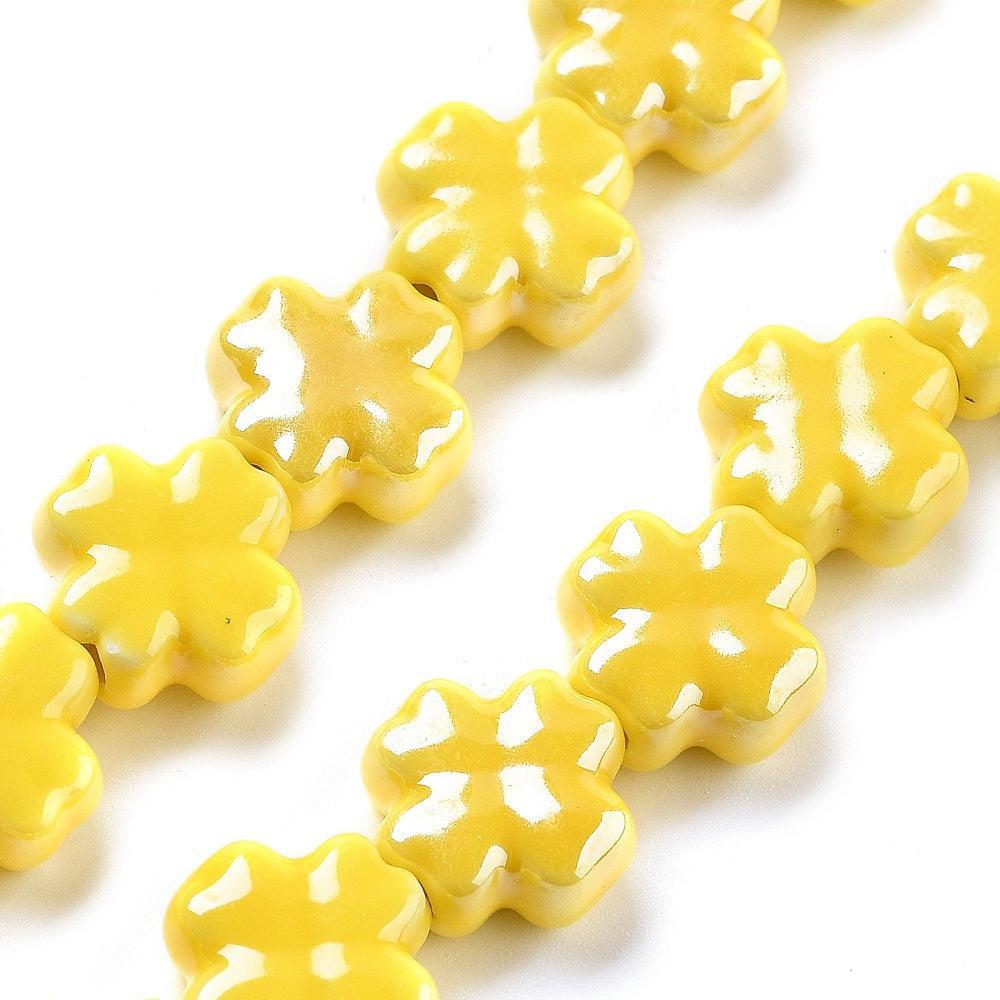 Keramiek kraal Klaver Geel 12mm- per stuk-Kralen-Kraaltjes van Renate