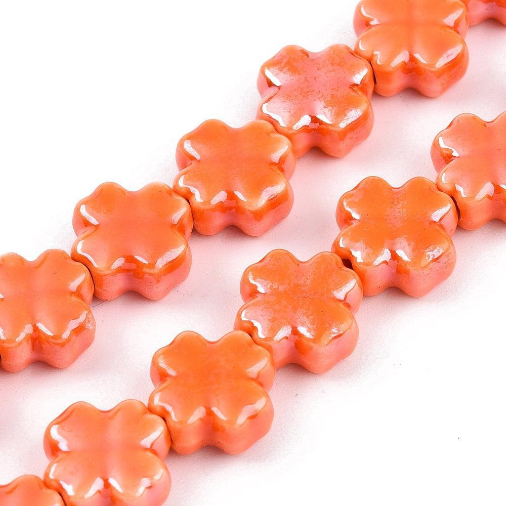 Keramiek kraal Klaver Oranje 12mm- per stuk-Kralen-Kraaltjes van Renate