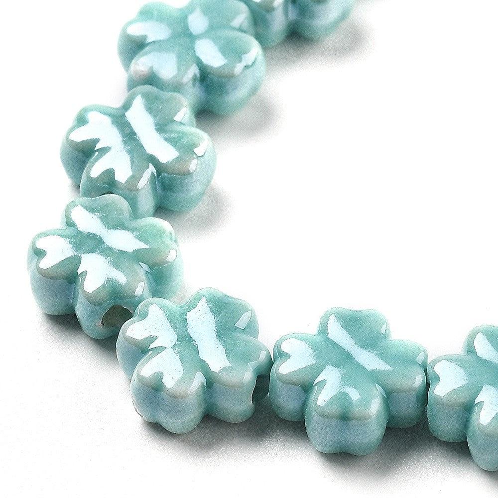 Keramiek kraal Klaver Turquoise 12mm- per stuk-Kralen-Kraaltjes van Renate