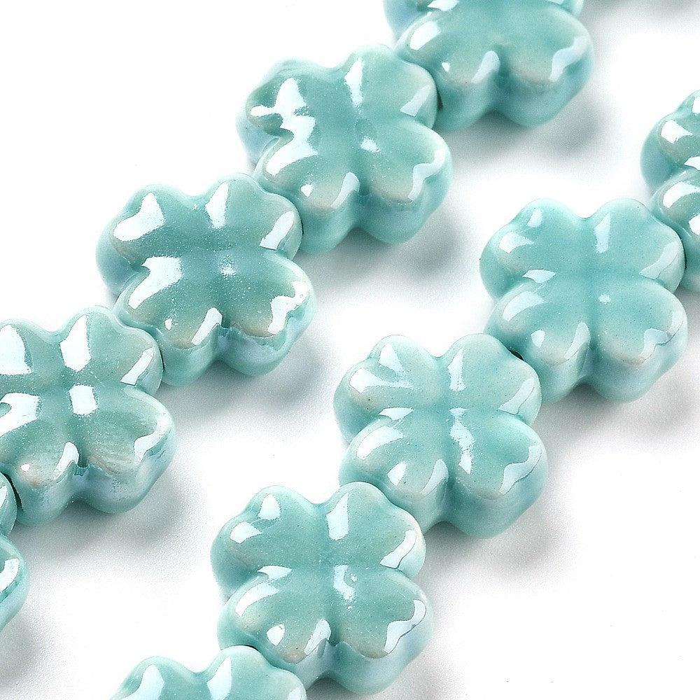 Keramiek kraal Klaver Turquoise 12mm- per stuk-Kralen-Kraaltjes van Renate