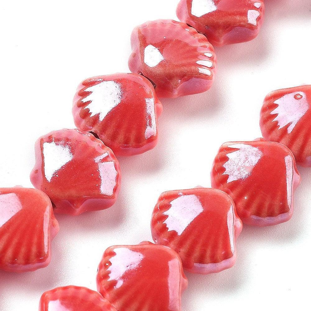 Keramiek kraal Schelp Rood 12mm- per stuk-Kralen-Kraaltjes van Renate