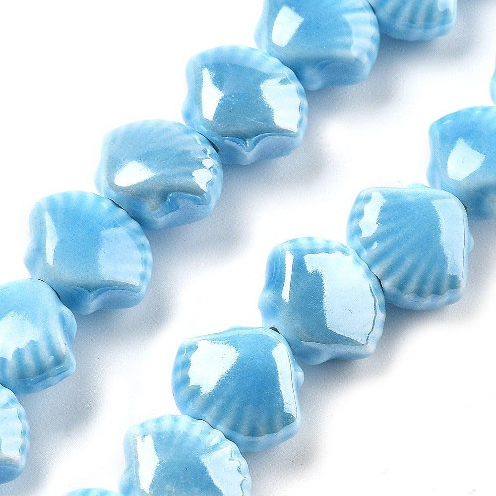 Keramiek kraal Schelp Sky Blue 12mm- per stuk-Kralen-Kraaltjes van Renate
