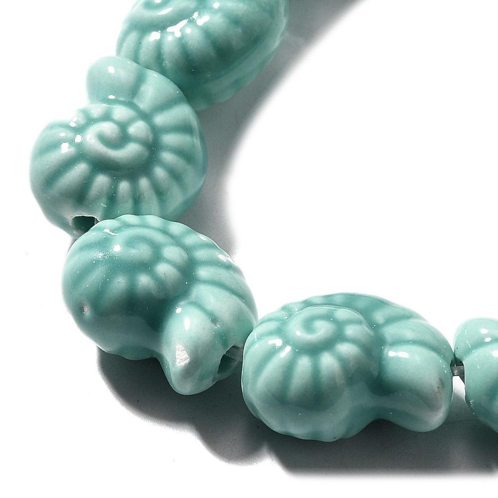 Keramiek kraal Schelp Turquoise 15mm- per stuk-Kralen-Kraaltjes van Renate