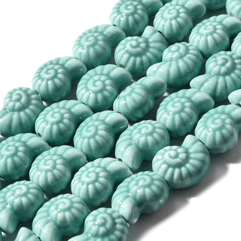 Keramiek kraal Schelp Turquoise 15mm- per stuk-Kralen-Kraaltjes van Renate