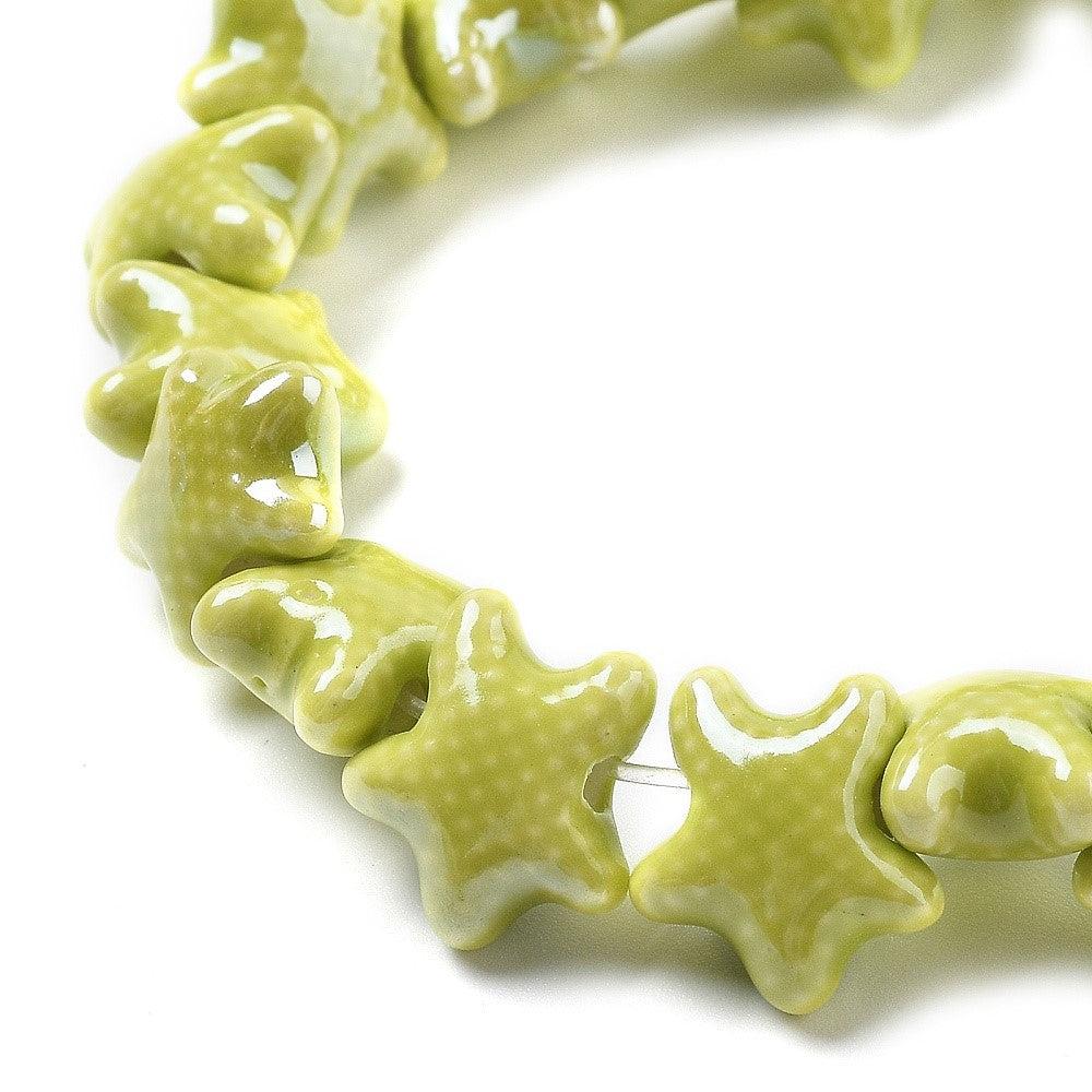 Keramiek kraal Zeester Limegroen 12mm- per stuk-Kralen-Kraaltjes van Renate