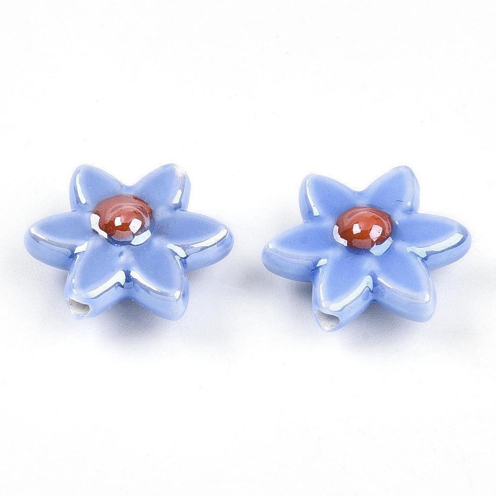 Keramiek kraal bloem blauw 17mm- per stuk-Kralen-Kraaltjes van Renate