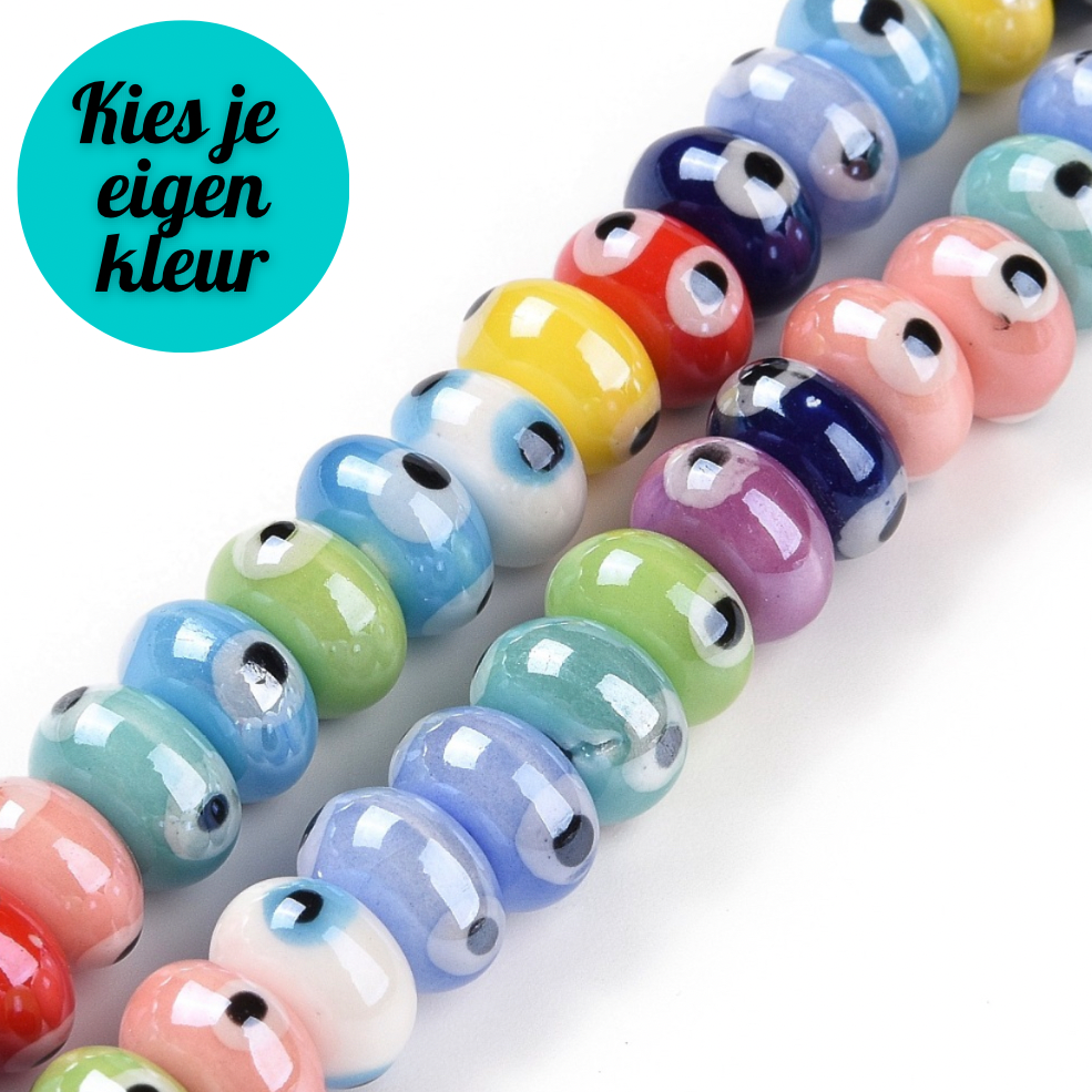 Keramiek kraal disc met evil eye 8x5mm - per stuk-Kralen-Kraaltjes van Renate