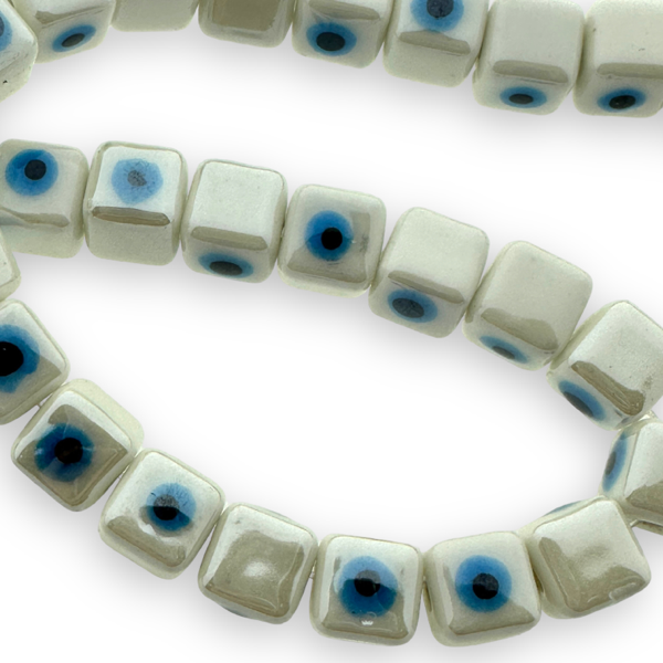 Keramiek kraal evil eye vierkant 8mm- per stuk-Kralen-Kraaltjes van Renate