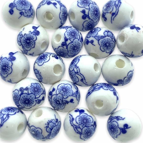 Keramiek kraal flower blauw (ø2mm) 10mm-Kraaltjes van Renate