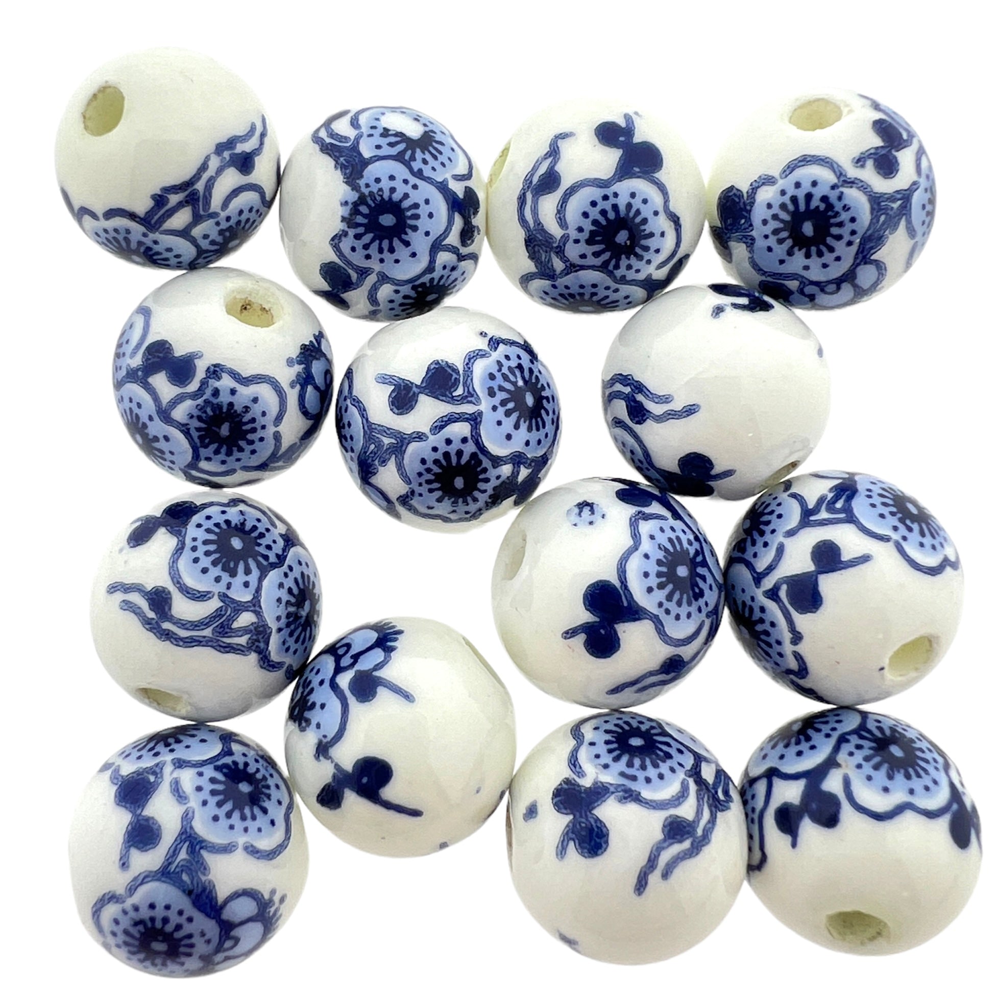 Keramiek kraal flower blauw-wit (ø3mm) 12mm-Kralen-Kraaltjes van Renate