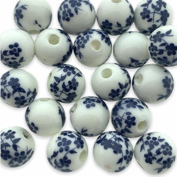 Keramiek kraal flower donkerblauw (ø3mm) 10mm-Kraaltjes van Renate