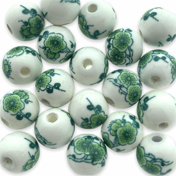 Keramiek kraal flower groen (ø2mm) 10mm-Kraaltjes van Renate