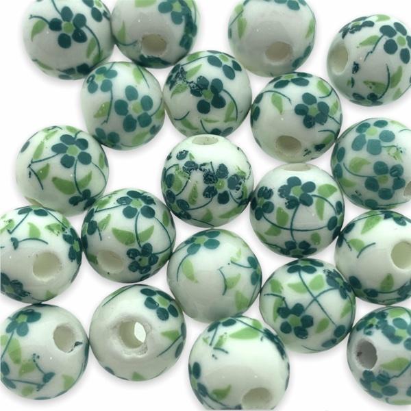 Keramiek kraal flower groen (ø3mm) 10mm-Kraaltjes van Renate