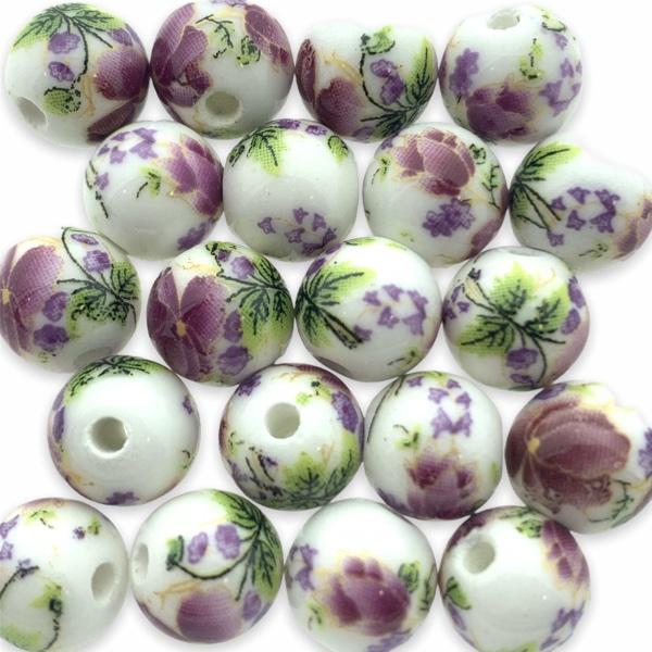 Keramiek kraal flower paars-groen (ø2mm) 10mm-Kraaltjes van Renate