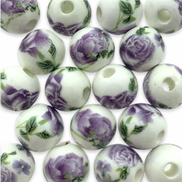 Keramiek kraal flower paars (ø3mm) 10mm-Kraaltjes van Renate