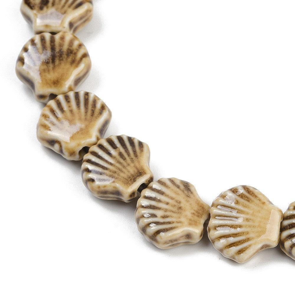 Keramiek kraal schelp Beige bruin 14mm- per stuk-Kralen-Kraaltjes van Renate
