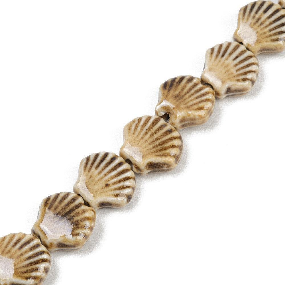 Keramiek kraal schelp Beige bruin 14mm- per stuk-Kralen-Kraaltjes van Renate
