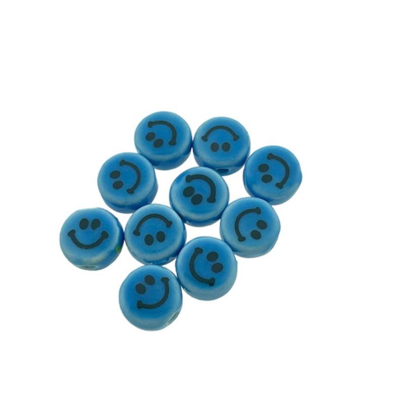 Keramiek kraal smiley blauw 10mm- per stuk-Kralen-Kraaltjes van Renate