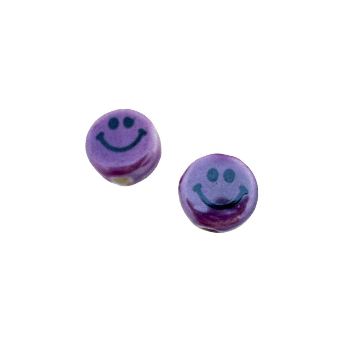 Keramiek kraal smiley paars 10mm- per stuk-Kralen-Kraaltjes van Renate