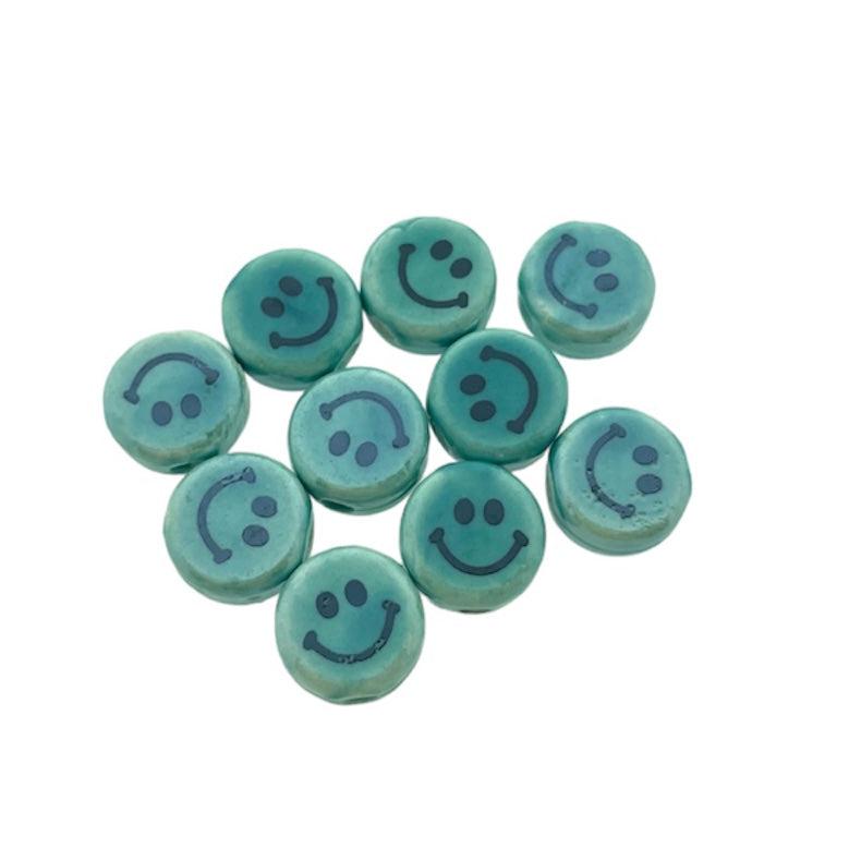 Keramiek kraal smiley turquoise 10mm- per stuk-Kralen-Kraaltjes van Renate