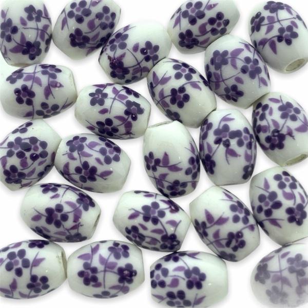 Keramiek kraal tube ovaal flower paars (ø2mm) 10,5x8mm-Kraaltjes van Renate
