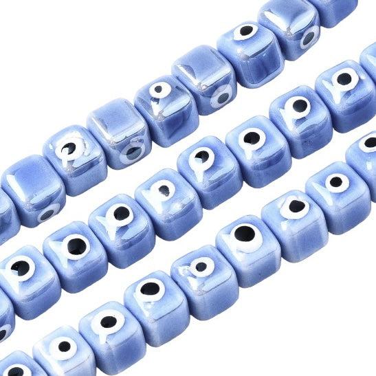 Keramiek kraal vierkant blauw 8,5mm- per stuk-Kralen-Kraaltjes van Renate