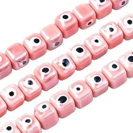 Keramiek kraal vierkant roze 8,5mm- per stuk-Kralen-Kraaltjes van Renate
