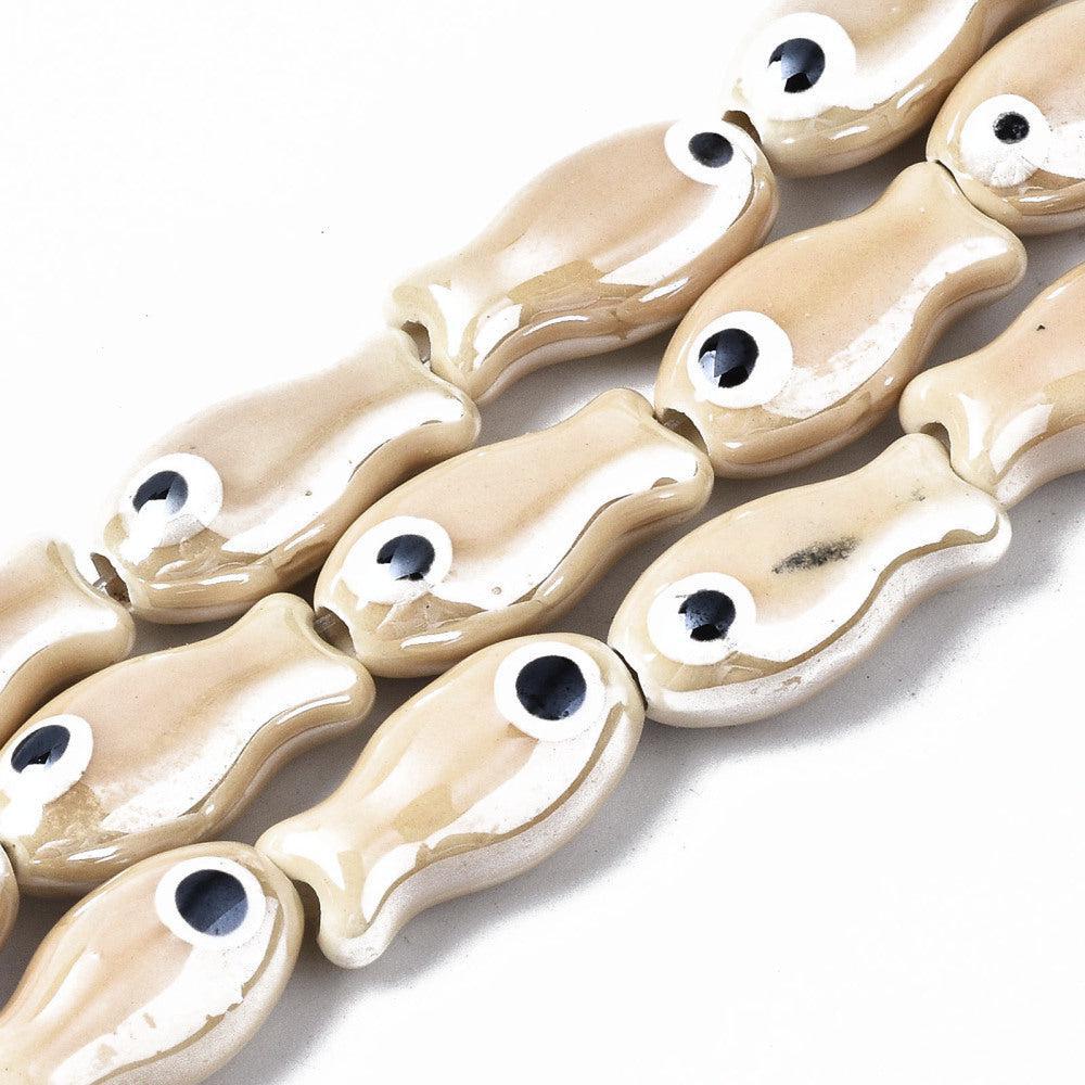 Keramiek kraal vis Beige 19x10mm- per stuk-Kralen-Kraaltjes van Renate