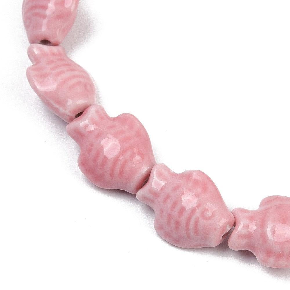 Keramiek kraal vis Roze 20x15mm- per stuk-Kralen-Kraaltjes van Renate