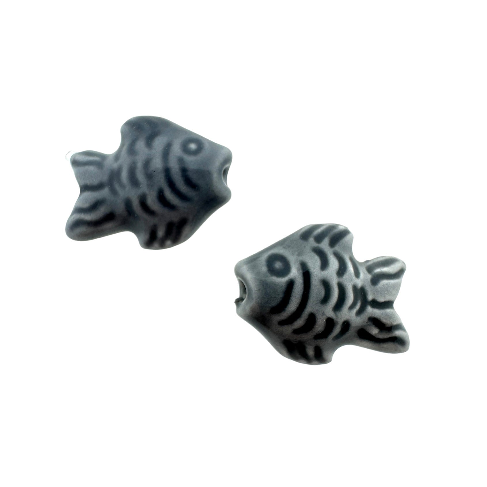 Keramiek kraal vis grijs 16x19mm- per stuk-Kralen-Kraaltjes van Renate